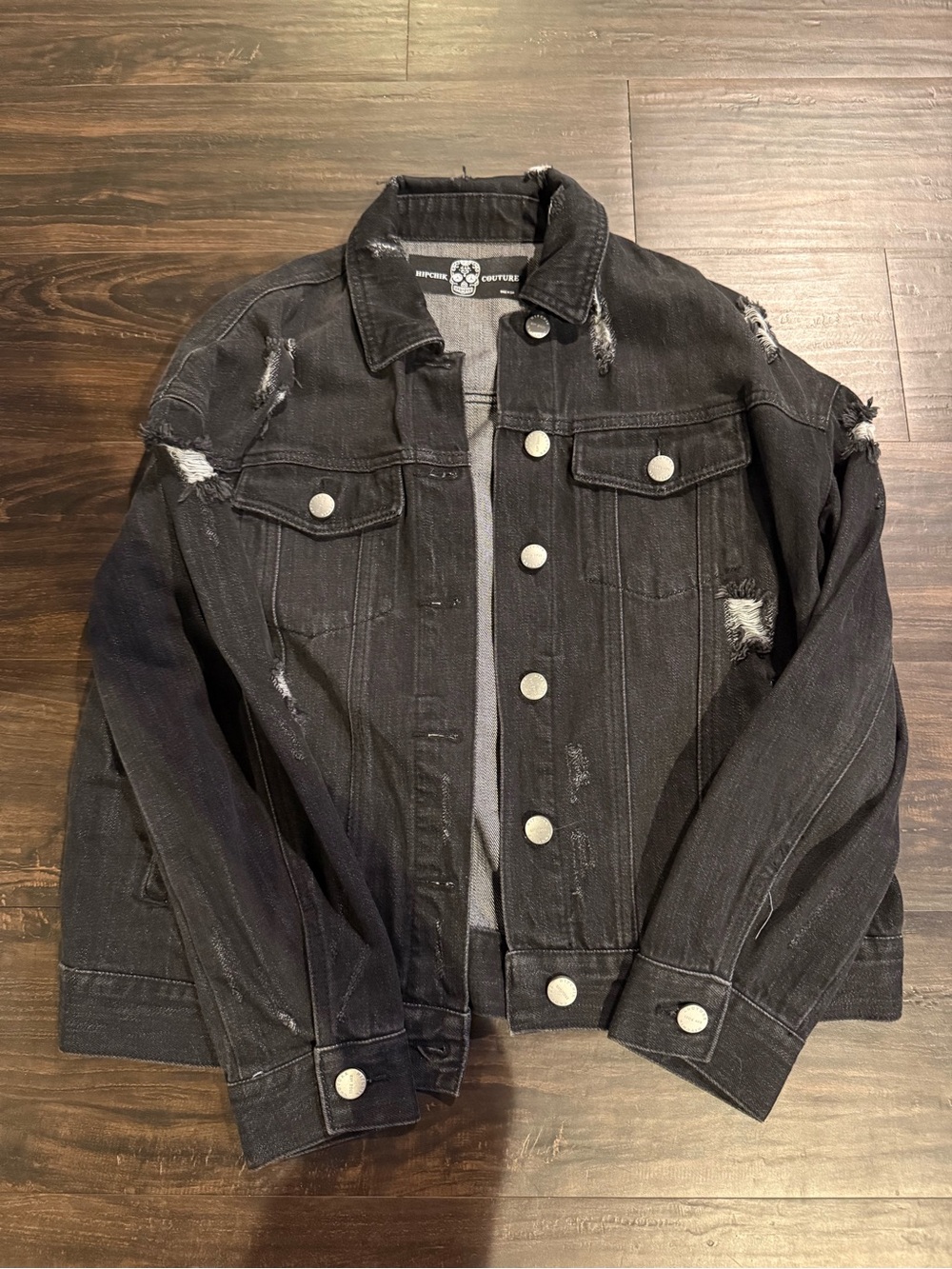 Distressed Black Denim Jacket - Unknown Brand